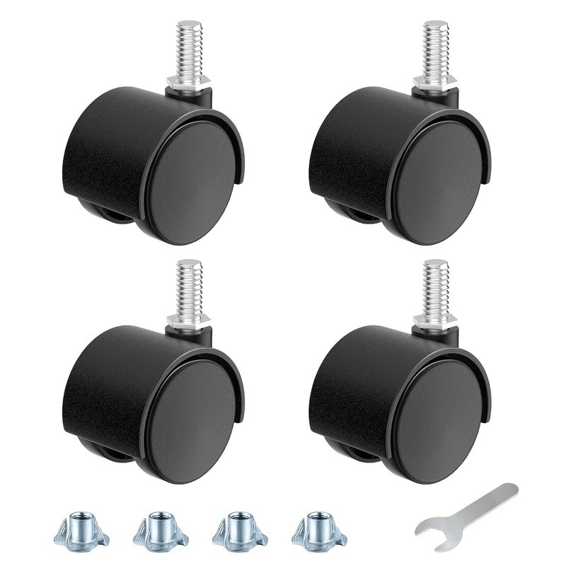ANDUTEES 1.5 Inch Furniture Stem Casters Set of 4, Threaded Stem Diameter 5/16" Plastic Caster Wheels, Black Swivel Small Castors with T-Nuts, for Table, Cabinet, Storage Rack - Image 1